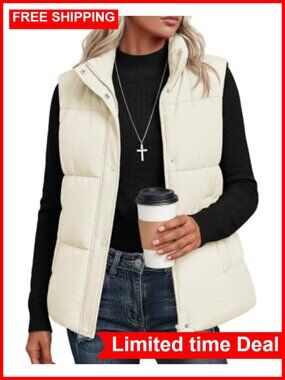 Women's Quilted Puffer Vest Duck Down Zip Warm Winter Coat